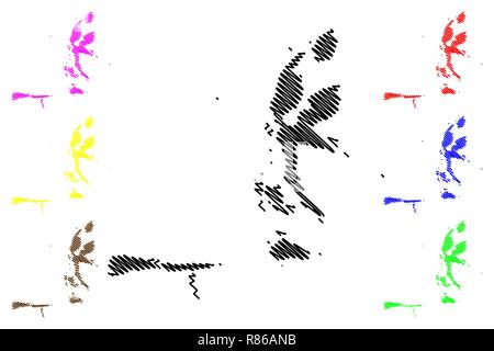 Norden Maluku (Unterteilungen von Indonesien, Provinzen Indonesiens) Karte Vektor-illustration, kritzeln Skizze Maluku Utara Karte Stock Vektor