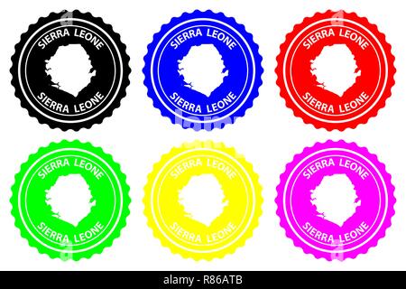 Sierra Leone - Stempel - Vektor, Republik Sierra Leone (Salone) Karte Muster - Aufkleber - Schwarz, Blau und Rot Stock Vektor