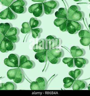 Nahtlose Muster mit Aquarell Four Leaf Clover Stockfoto