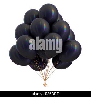 Schwarze Aufblasbare Ballone Bündel. Happy Birthday Party Dekoration schön dunkel. Karneval Symbol. 3D-Darstellung Stockfoto
