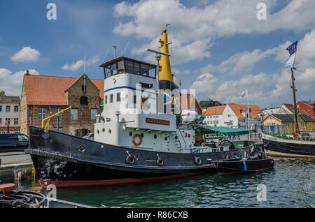Zahlreiche Attraktionen machen Flensburg ein beliebter Ort für Touristen. Flensburg ist die wirtschaftliche, kulturelle und touristische Zentrum der Region. Stockfoto