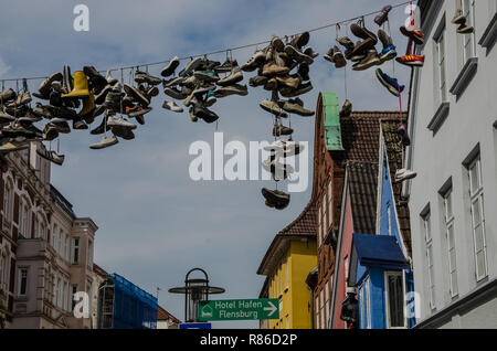 Zahlreiche Attraktionen machen Flensburg ein beliebter Ort für Touristen. Flensburg ist die wirtschaftliche, kulturelle und touristische Zentrum der Region. Stockfoto