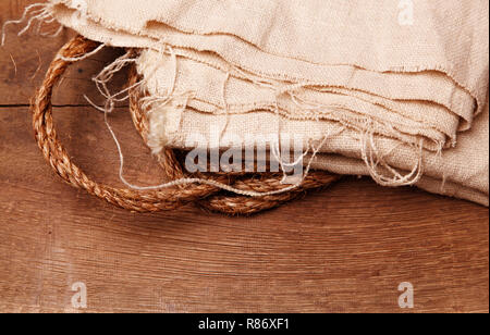 Sackleinen an Bord Stockfoto