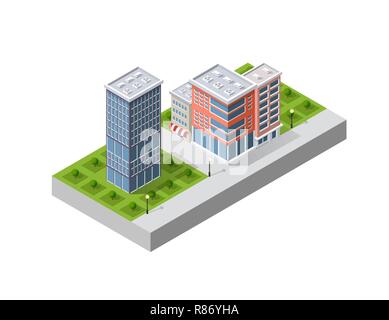 Moderne isometrische Gebäude und Anlagen für Websites und Spiele Stock Vektor
