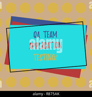 Schreiben Hinweis mit dem QA-Team Anwendungstests. Business Foto präsentiert die Frage und die Antworten, Software Test Stapel der leeren rechteckigen Outlin Stockfoto