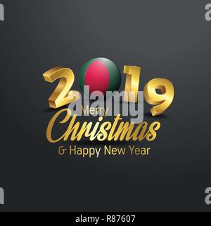 Bangladesch Fahne 2019 Frohe Weihnachten Typografie. Neues Jahr abstrakten Feier Hintergrund Stock Vektor