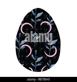 Aquarell Blau Zweige, Blätter, Laub mit rosa Halbkreise Osterei Design. Mai für Ostern textile Dekoration drucken, Einladung Karte verwendet werden, spri Stockfoto