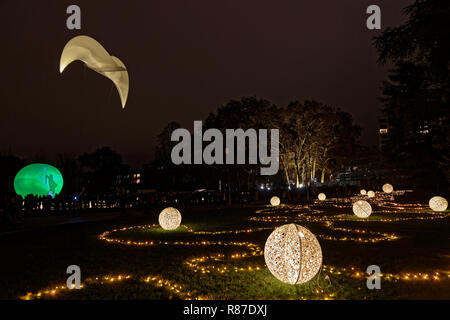 LYON, Frankreich, 8. Dezember 2018: Festival der Lichter im Park. Für 4 Nächte, verschiedene Künstler auf, Gebäude, Straßen mischen Glanz der Mo Stockfoto