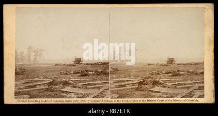 Blick auf dem Schlachtfeld von Antietam, wo Sumner's Corps der Feind, die Szene von Terrific Konflikt, Stereo Karte, Alexander Gardner, Gardner & Gibson, 1862 aufgeladen Stockfoto