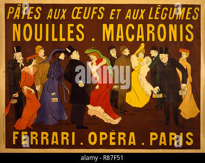 Produkt Poster, Nudeln und Pasta, "Pâtes aux oeufs et aux Nouilles, Gemüse, Teigwaren, Ferrari, Opéra, Paris', Leonetto Cappiello, Anfang 1900 Stockfoto