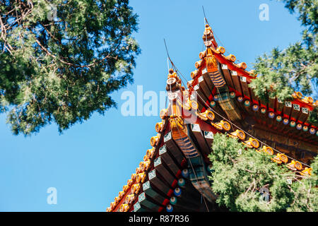 Traditionelle chinesische Dach bei Konfuzius Tempel in Peking, China Stockfoto