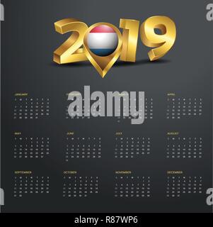 2019 Vorlage Kalender. Luxemburg Land Karte Golden Typografie Header Stock Vektor