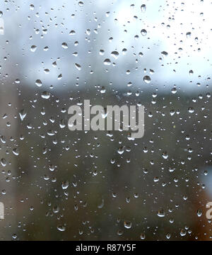 Herbst noch Leben mit vielen Regen fällt auf Fensterglas closeup als Hintergrund auf düsteren Tag horizontale Ansicht Stockfoto