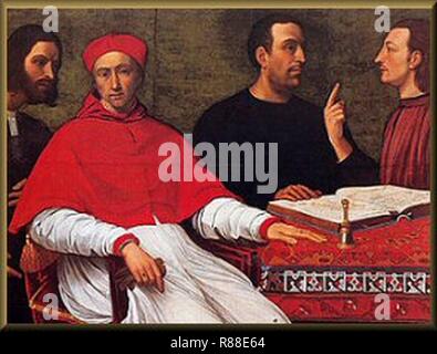 Kardinal Bandinello Sauli seine Sekretärin und zwei Geographen. Stockfoto