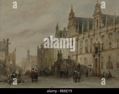 Carel Johannes Behr Gezicht op het Stadhuis van Leiden. Stockfoto