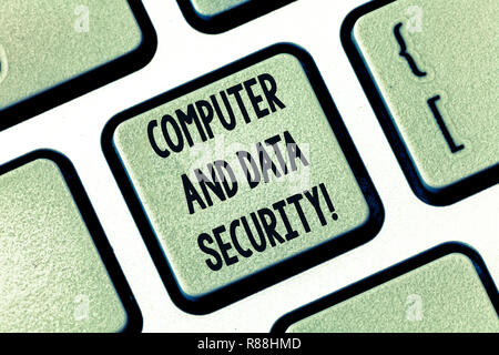Text Zeichen, Computer- und Datensicherheit. Konzeptionelle Foto Online Software Sicherheit Passwortschutz Tastatur Absicht, Computer mir erstellen Stockfoto