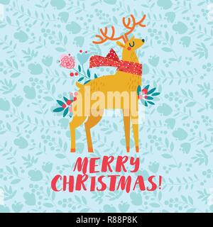 Weihnachten Goldenen Hirsch Weihnachtskarte, Template Vector Illustration. Stock Vektor