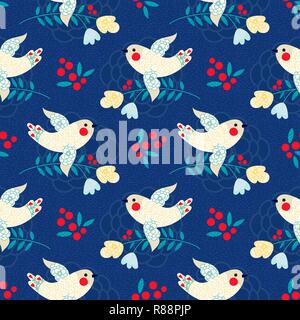 Weihnachten Vintage Dove. Xmas nahtlose Muster. Vector Illustration. Stock Vektor