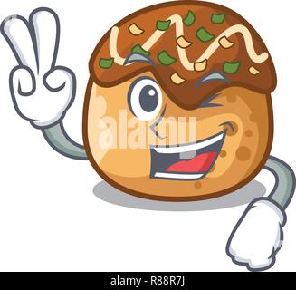 Zwei Finger takoyaki Charakter in Octopus Bälle Essen Stock Vektor