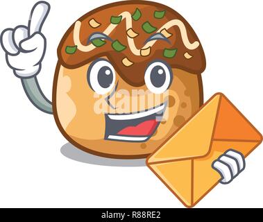 Mit Umschlag takoyaki Charakter in Octopus Bälle Essen Stock Vektor