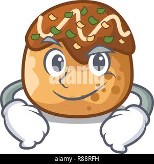 Grinsend takoyaki Charakter in Octopus Bälle Essen Stock Vektor