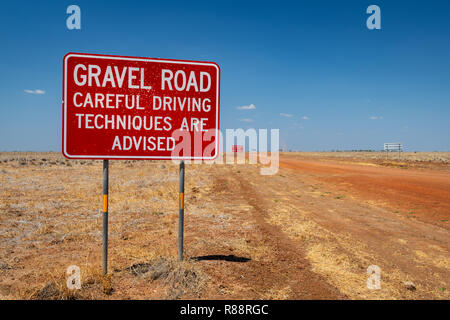 Schild in Calvert Straße in der entfernten Barkly Tableland. Stockfoto