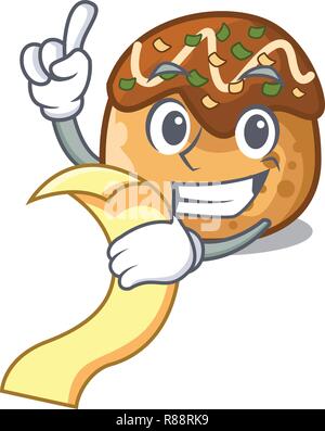 Mit Menü takoyaki Kugeln diisolasi auf ein Maskottchen Stock Vektor