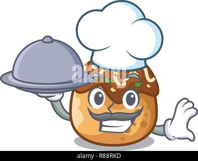 Koch mit Essen takoyaki Kugeln diisolasi auf ein Maskottchen Stock Vektor
