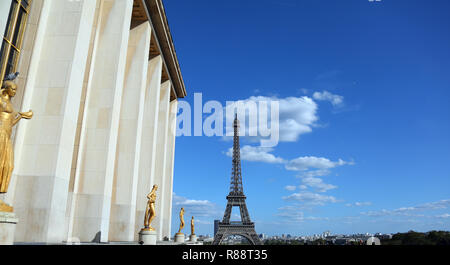 Paris, Frankreich, 17. August 2018: Eiffelturm, Trocadero. Stockfoto