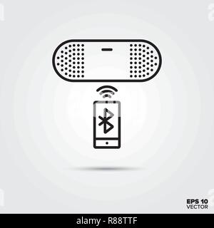 Tragbarer Bluetooth® Lautsprecher und Smartphone Symbol Leitung Vector Illustration. Medien und Unterhaltung Symbol. Stock Vektor