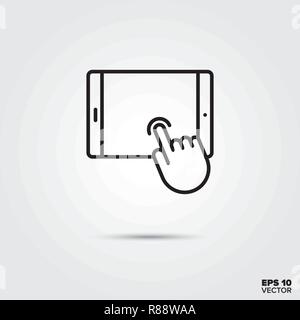 Tippen Geste auf Tablet-Symbol Leitung Vector Illustration. Medien und Unterhaltung Symbol. Stock Vektor