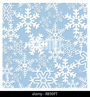 Laserschneiden von Schablonen für dekorative Kunst. Hintergrund Vorlage für Karten, Einladungen und Präsentationen. Weihnachten Muster Schneeflocken Stock Vektor