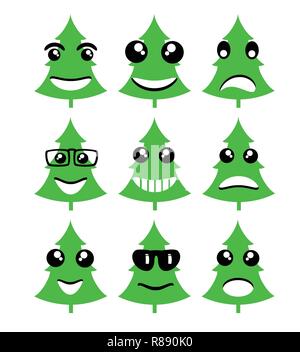 Emoji emoticon Ausdruck Symbole im Stil Weihnachtsbaum Gesicht Symbole Grafiken Piktogramm Spaß Menschen Lächeln Bild Stock Vektor