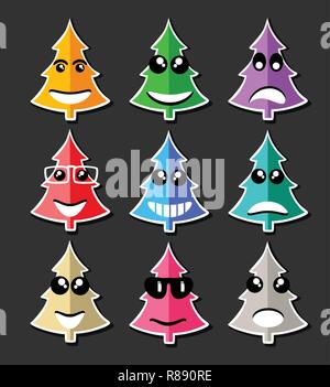 Emoji emoticon Ausdruck Symbole im Stil Weihnachtsbaum Gesicht Symbole Grafiken Piktogramm Spaß Menschen Lächeln Bild Stock Vektor