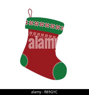 Weihnachtsstrumpf auf weißem Hintergrund, Vector Illustration Stock Vektor