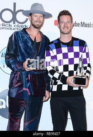 LOS ANGELES, Ca, USA - 09 Oktober: Tyler Hubbard, Brian Kelley, Florida Georgia Linie in der Presse bei den American Music Awards 2018 gehalten am Microsoft Theatre L.A. Live, die am 9. Oktober in Los Angeles, Kalifornien 2018, United States. (Foto von Xavier Collin/Image Press Agency) Stockfoto