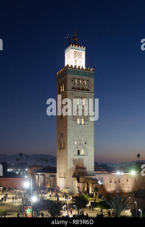 Koutoubia Moschee Marrakesch Marokko, abends beleuchtet, Marrakesch Marokko Nordafrika Stockfoto