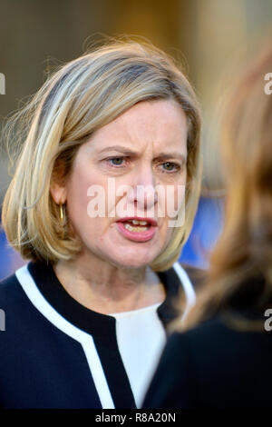 Amber Rudd MP (Con: Hastings und Roggen) auf College Green, Westminster, die Vertrauensabstimmung in Theresa's kann die Führung der Konservativen zu diskutieren Stockfoto