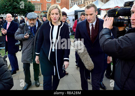 Amber Rudd MP (Con: Hastings und Roggen) auf College Green, Westminster, die Vertrauensabstimmung in Theresa's kann die Führung der Konservativen zu diskutieren Stockfoto