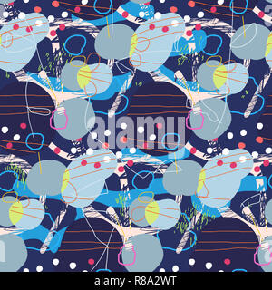 Zusammenfassung nahtlose Muster in künstlerischen Stil. Bunte Striche und Punkte. Trendige dekoration design Stockfoto