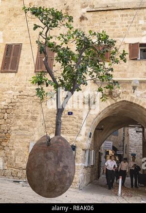 Tel Aviv, Israel. 25 Okt, 2018. Seit 1993 orange tree hängt in einer kleinen Gasse in der Altstadt von Jaffa. (25 Oktober 2018) | Verwendung der weltweiten Kredit: dpa/Alamy leben Nachrichten Stockfoto