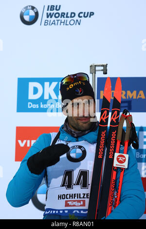 Biathlonzentrum, Hochfilzen, Österreich. 14 Dez, 2018. IBU Biathlon Weltcup Hochfilzen; Martin Fourcade (FRA) Credit: Aktion plus Sport/Alamy leben Nachrichten Stockfoto