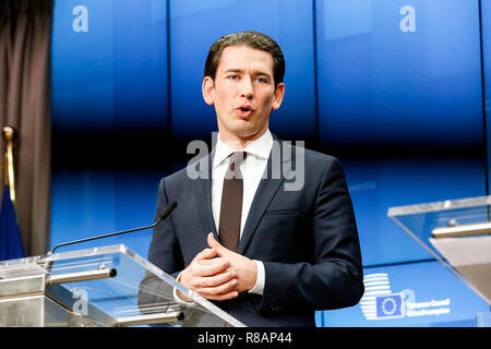 Brüssel, Belgien. 14. Dez 2018. Sebastian Kurtz, Bundeskanzler von Österreich, während einer Pressekonferenz während des Europäischen Rates in Brüssel, Belgien, am 14. Dezember 2018. Quelle: Michal Busko/Alamy leben Nachrichten Stockfoto