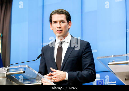 Brüssel, Belgien. 14. Dez 2018. Sebastian Kurtz, Bundeskanzler von Österreich, während einer Pressekonferenz während des Europäischen Rates in Brüssel, Belgien, am 14. Dezember 2018. Quelle: Michal Busko/Alamy leben Nachrichten Stockfoto