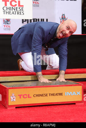 Hollywood, Kalifornien, USA. 14 Dez, 2018. Pitbull am Pitbulll Hand- und Fußabdruck Zeremonie an TCL Chinese Theatre in Hollywood, Kalifornien am 14. Dezember 2018. Credit: Faye Sadou/Medien Punch/Alamy leben Nachrichten Stockfoto