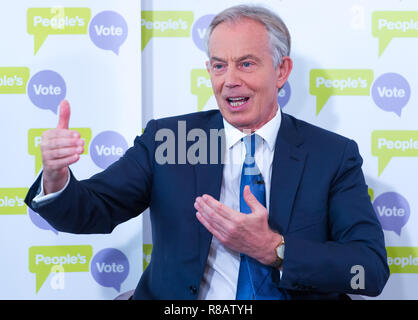 London, Großbritannien. 14 Dez, 2018. Der ehemalige britische Premierminister Tony Blair liefert eine Rede über Brexit in einer Veranstaltung in London, Großbritannien, am Dez. 14, 2018. Tony Blair, ein starker Verfechter von Großbritannien in der EU, sagte in einer Rede Freitag würde es bald eine Mehrheit im britischen Parlament für ein zweites Referendum über die EU-Mitgliedschaft. Quelle: Xinhua/Alamy leben Nachrichten Stockfoto