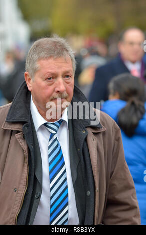 Sammy Wilson MP (DUP: Osten Antrim) auf College Green, Westminster, die Vertrauensabstimmung in Theresa's kann die Führung der Konservativen Pa zu diskutieren Stockfoto