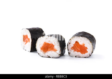 Sushi rollen Muster auf weißem Hintergrund Stockfoto