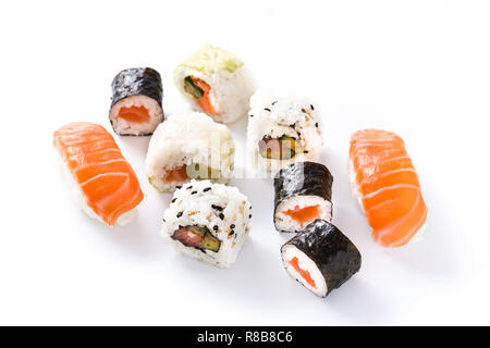 Sushi rollen Muster auf weißem Hintergrund Stockfoto