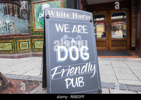 Hund, Hunde, okay, freundlich, Pub, Bar, Öffentliche Haus, weißes Pferd, in, Mitte, der, Aberystwyth, Stadt, Ceredigion, Küste, der Küste und in der Cardigan Bay, Wales, Welsh, Stockfoto